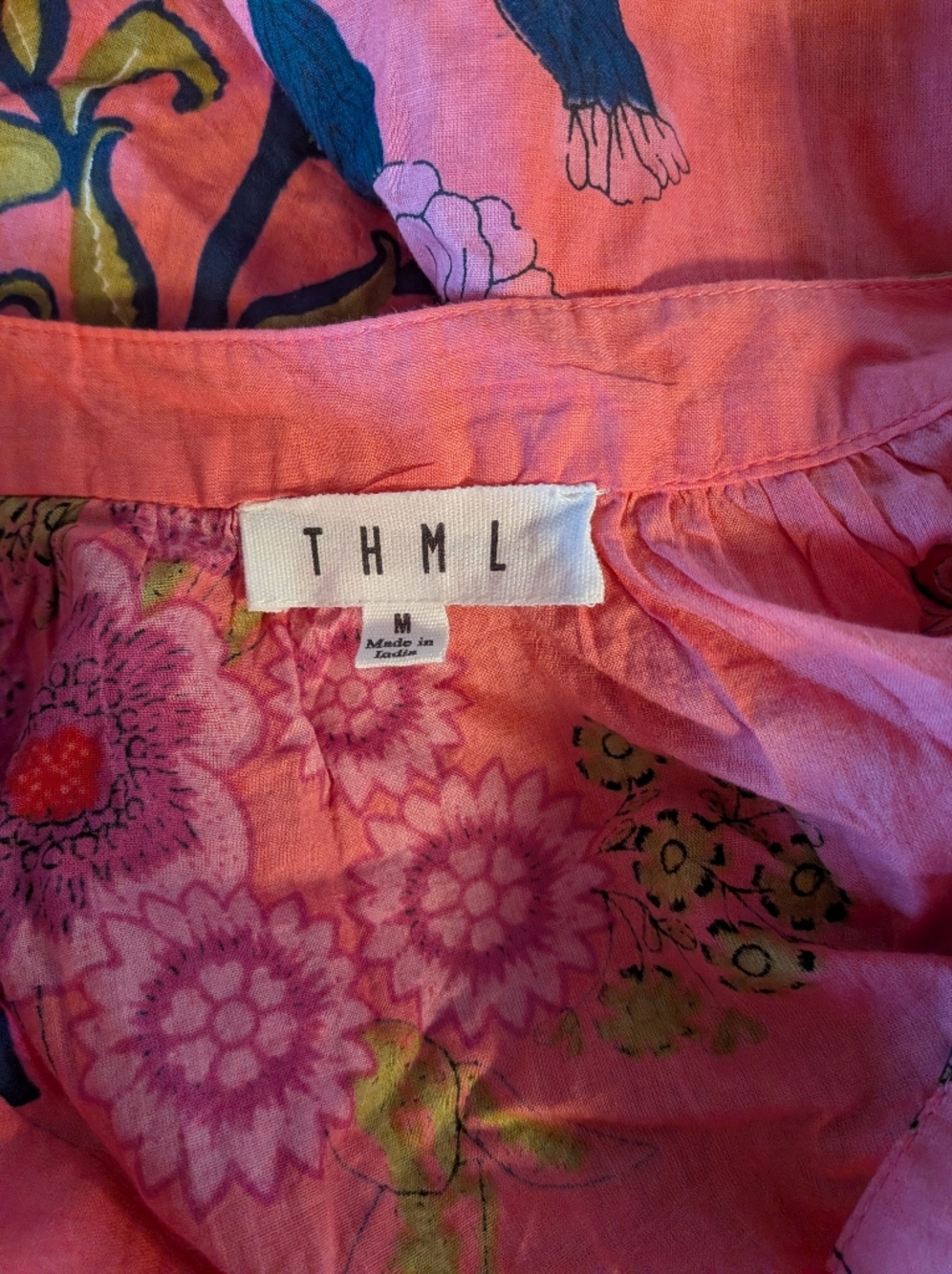 THML Like New Vibrant Floral Pink Top, 100% Cotton Size M - Picture 3 of 9